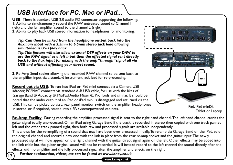 Usb interface for pc, mac or ipad | Laney NEXUS-SL User Manual | Page 18 / 24