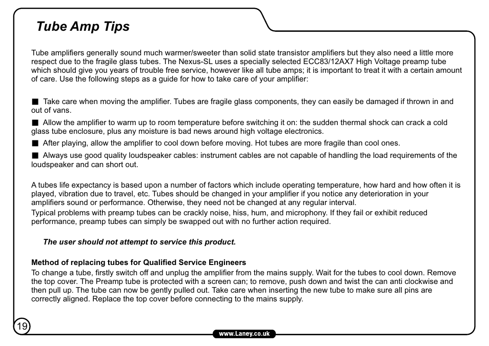 Tube amp tips | Laney NEXUS-SL User Manual | Page 20 / 24