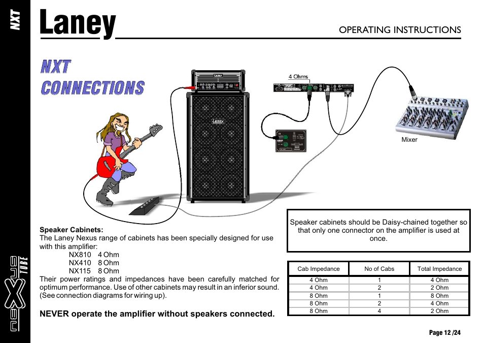 Laney, Nxt connections, Nx t | Laney NEXUS-TUBE User Manual | Page 12 / 24