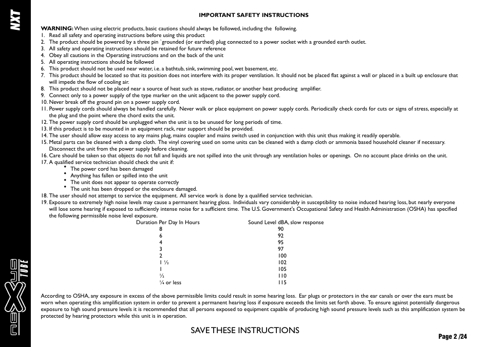 Nx t, Save these instructions | Laney NEXUS-TUBE User Manual | Page 2 / 24