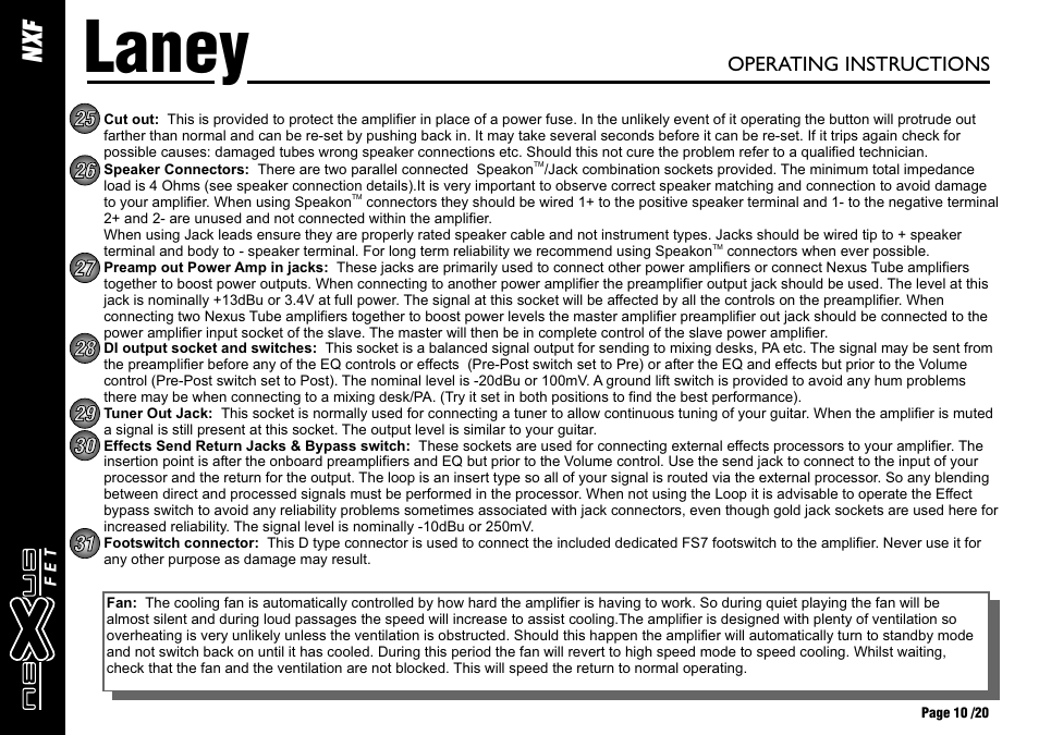 Laney, Xf n | Laney NEXUS-FET User Manual | Page 10 / 20