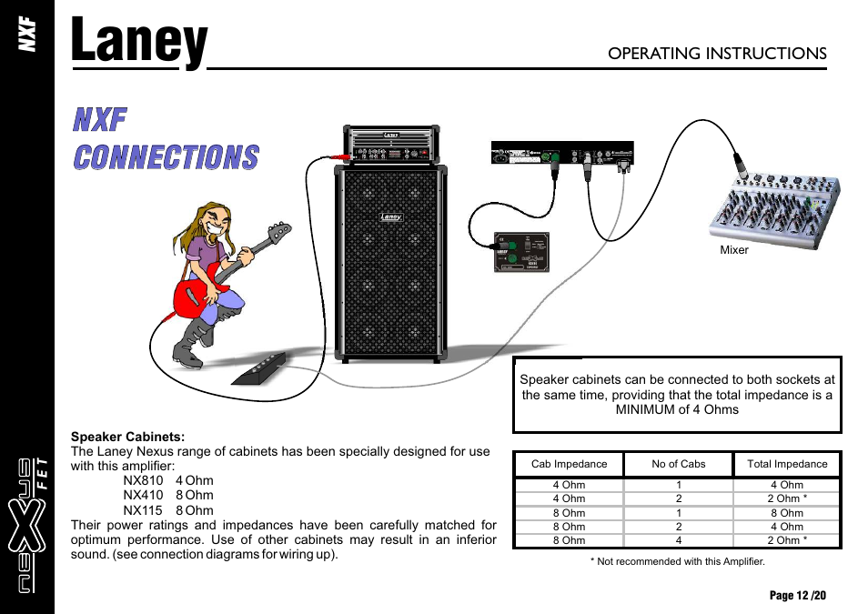 Laney, Nxf connections, Nx f | Laney NEXUS-FET User Manual | Page 12 / 20