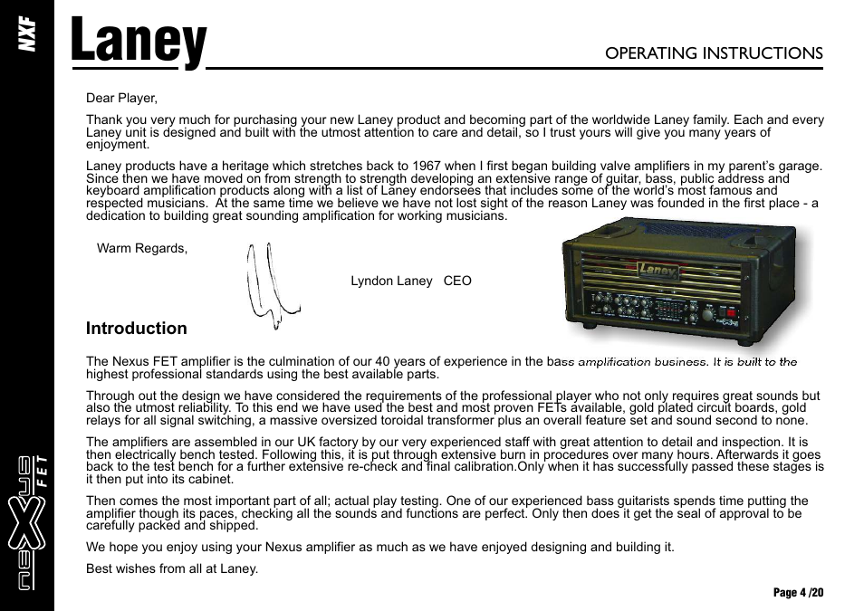 Laney, Xf n | Laney NEXUS-FET User Manual | Page 4 / 20