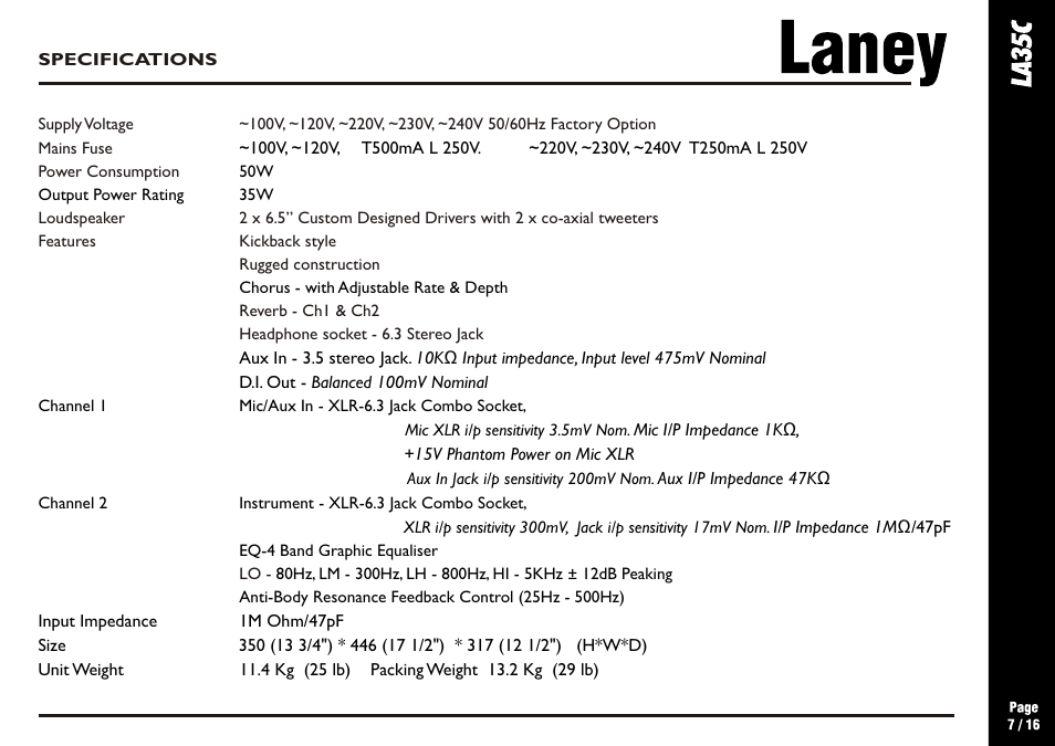Laney LA35C User Manual | Page 7 / 16