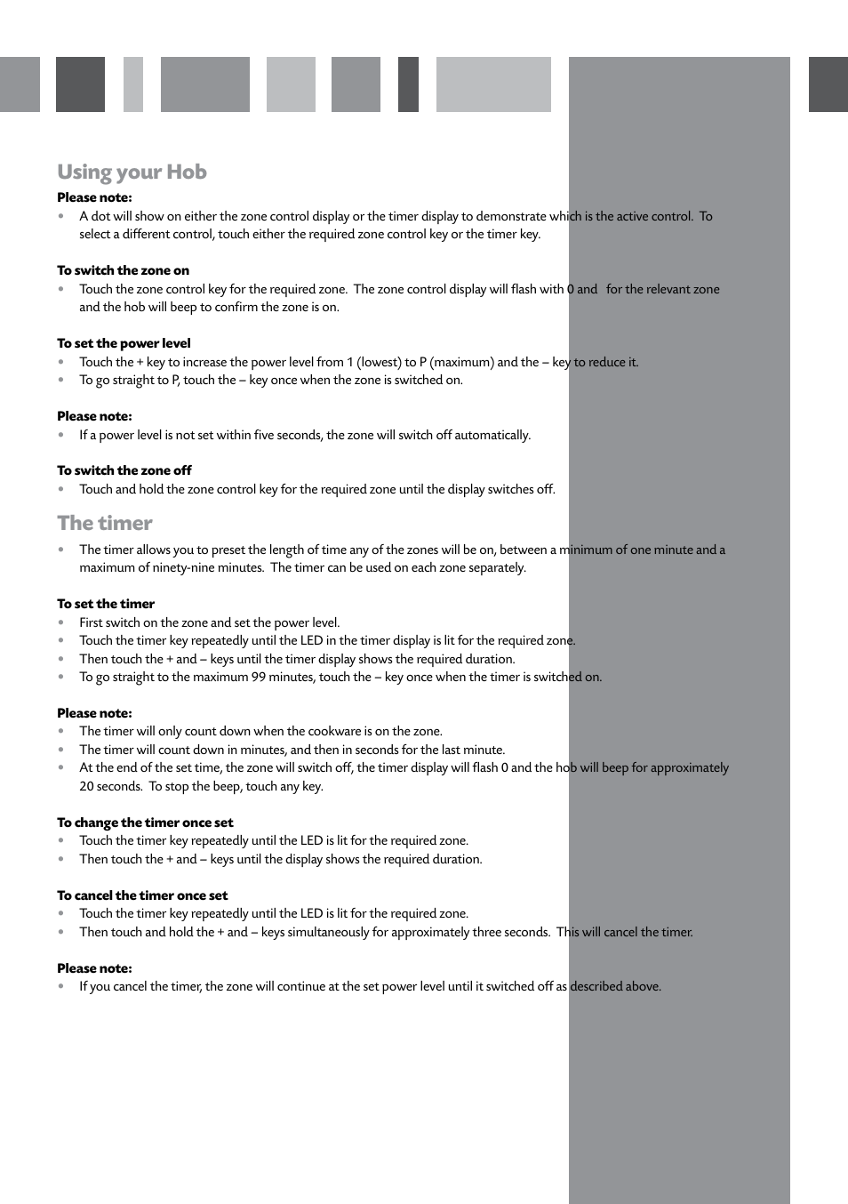 Using your hob, The timer | CDA HCN610 User Manual | Page 5 / 16