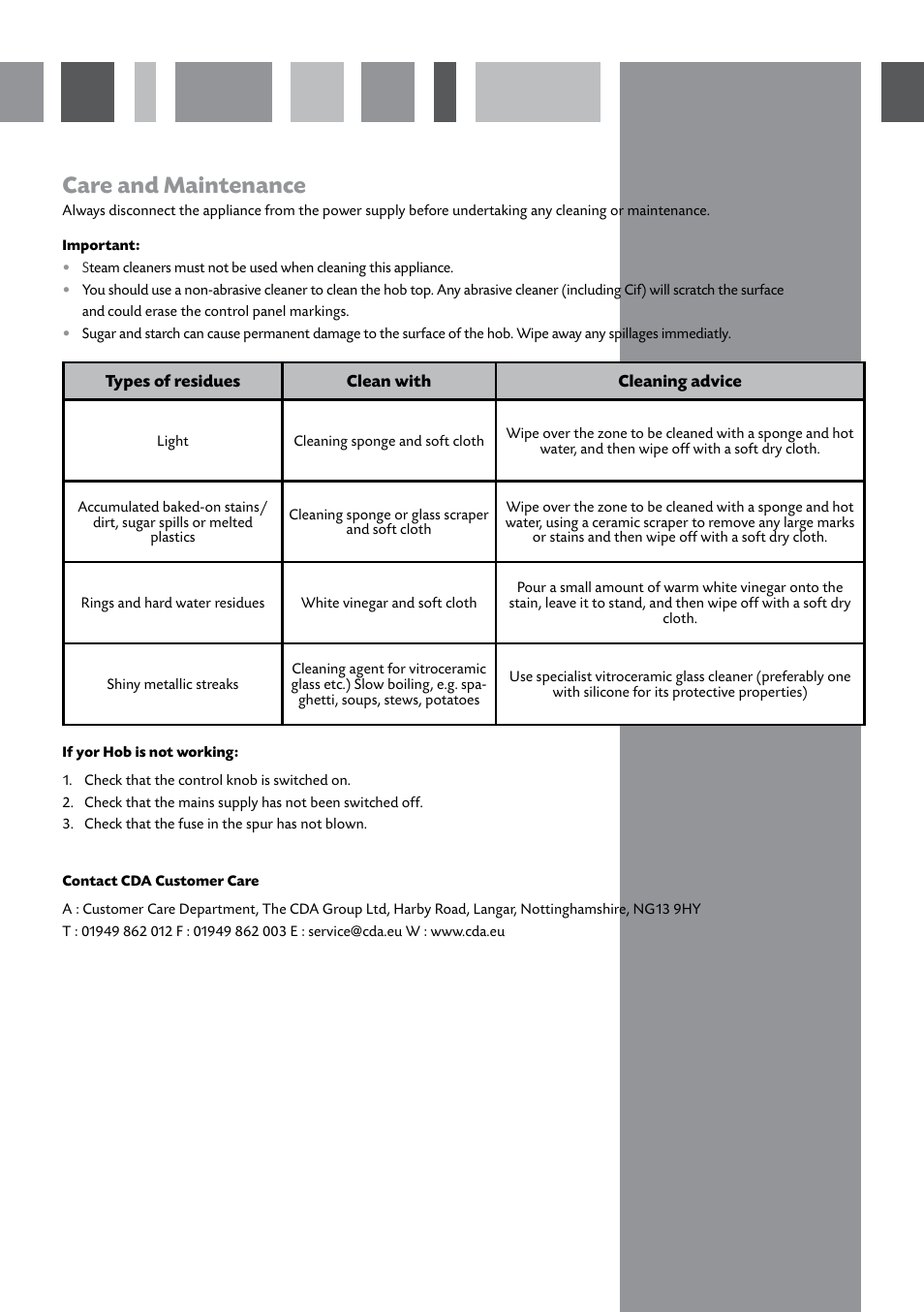 Care and maintenance | CDA HCN610 User Manual | Page 8 / 16