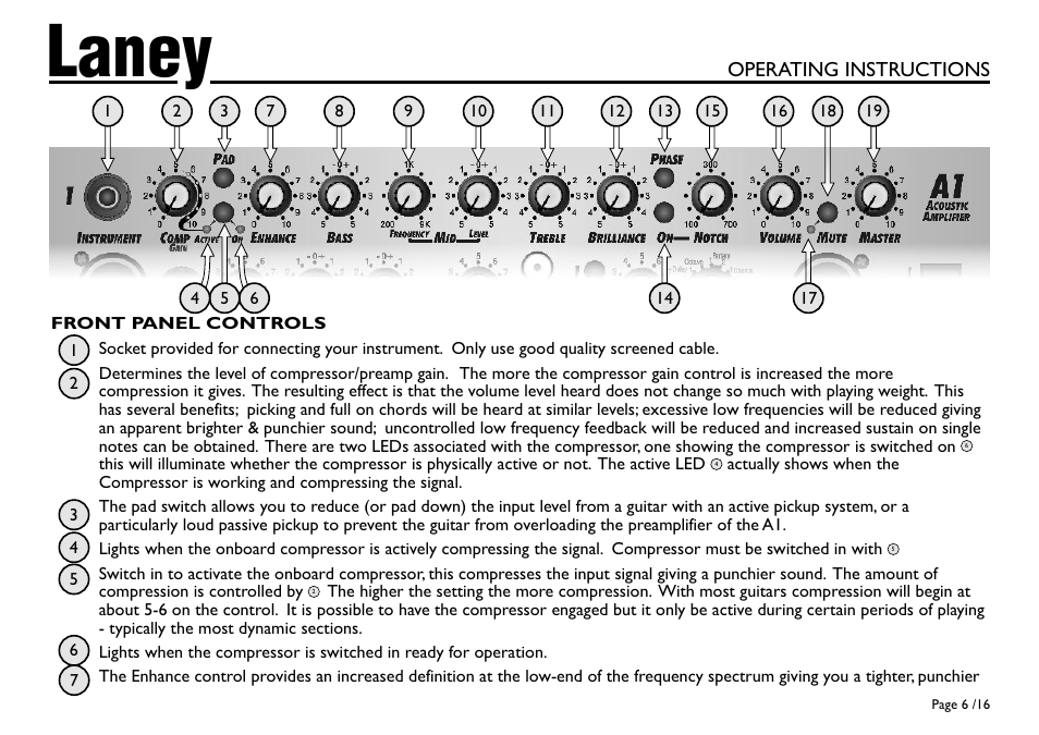 Laney, Operating instructions | Laney A1 User Manual | Page 6 / 16