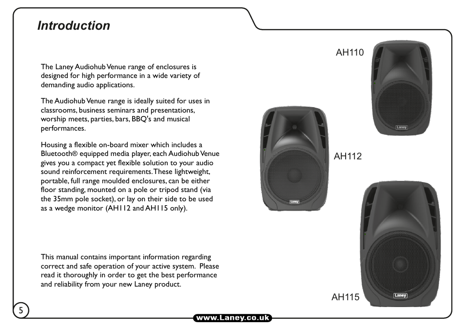 Introduction | Laney AH110 User Manual | Page 6 / 16