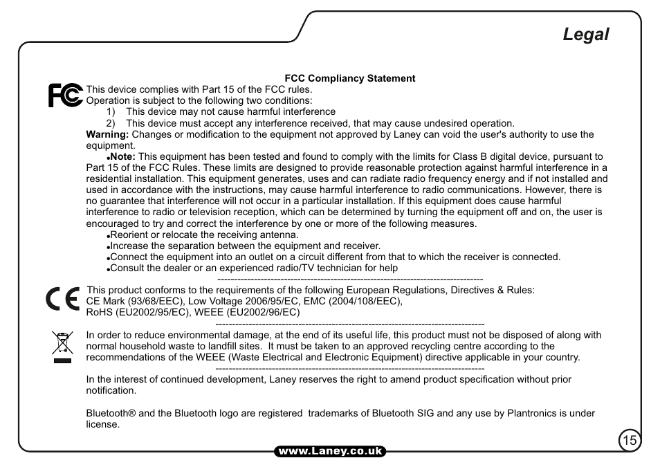 Legal | Laney AH210 User Manual | Page 15 / 16