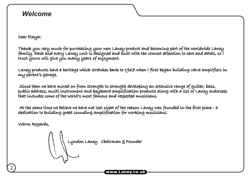 Welcome | Laney AH210 User Manual | Page 2 / 16