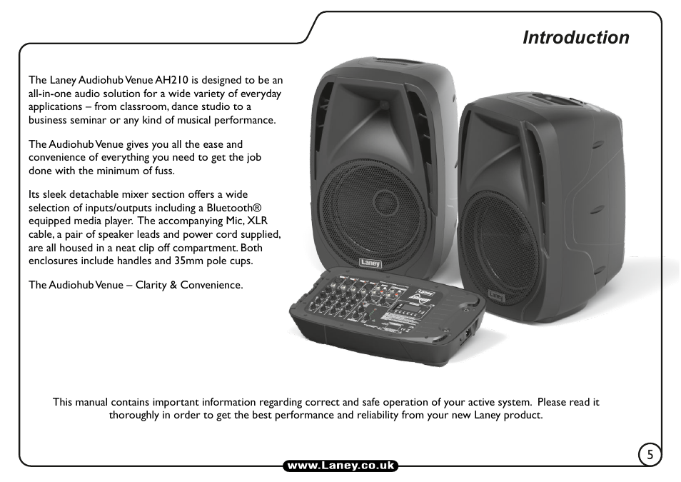 Introduction | Laney AH210 User Manual | Page 5 / 16