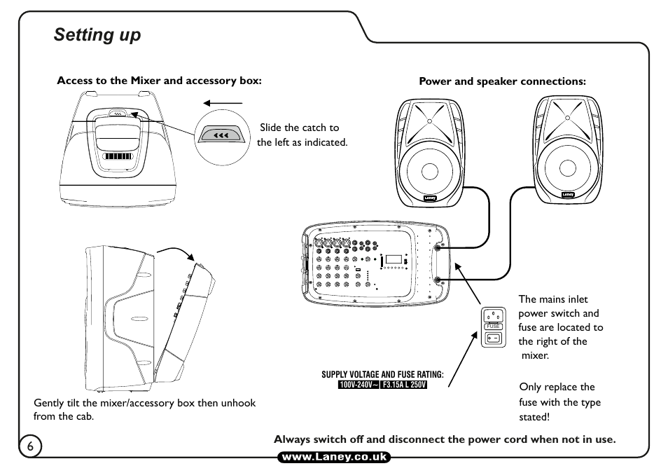 Setting up | Laney AH210 User Manual | Page 6 / 16