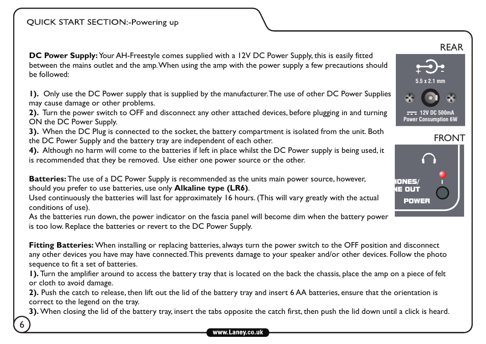 Front rear 6 | Laney AH-FREESTYLE User Manual | Page 6 / 12