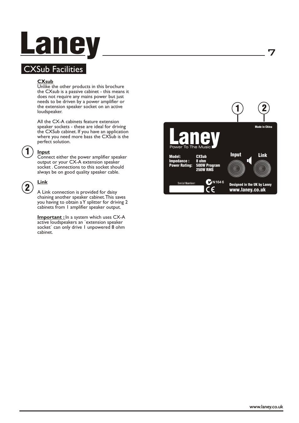 Laney, Cxsub facilities | Laney CX12-A User Manual | Page 7 / 12