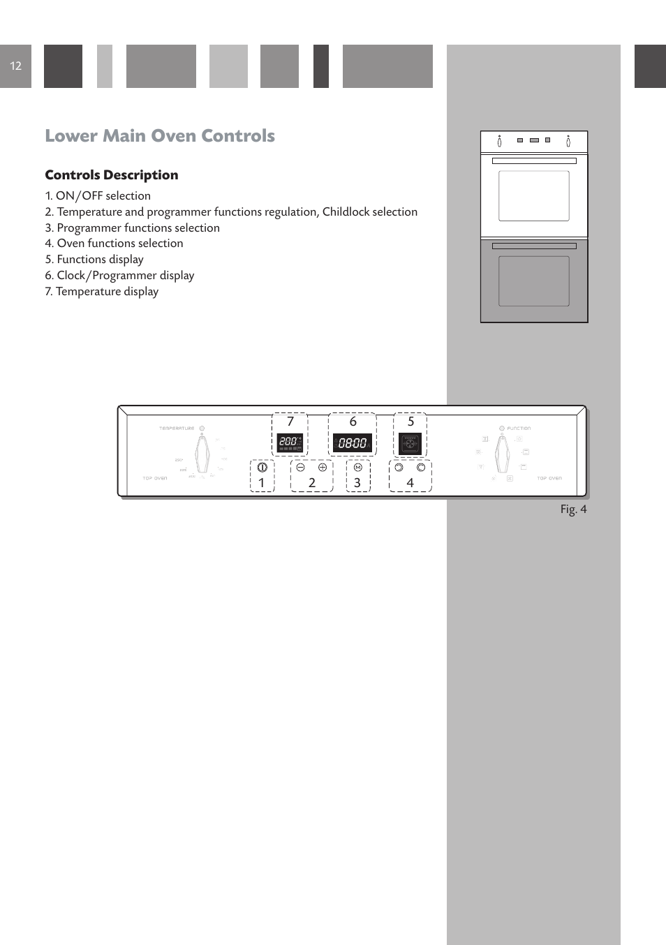 Lower main oven controls | CDA 11Z6 User Manual | Page 12 / 52
