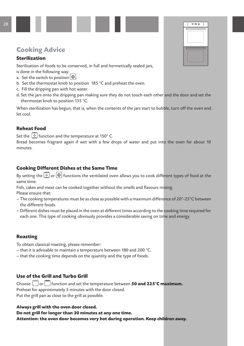 Cooking advice | CDA 11Z6 User Manual | Page 28 / 52