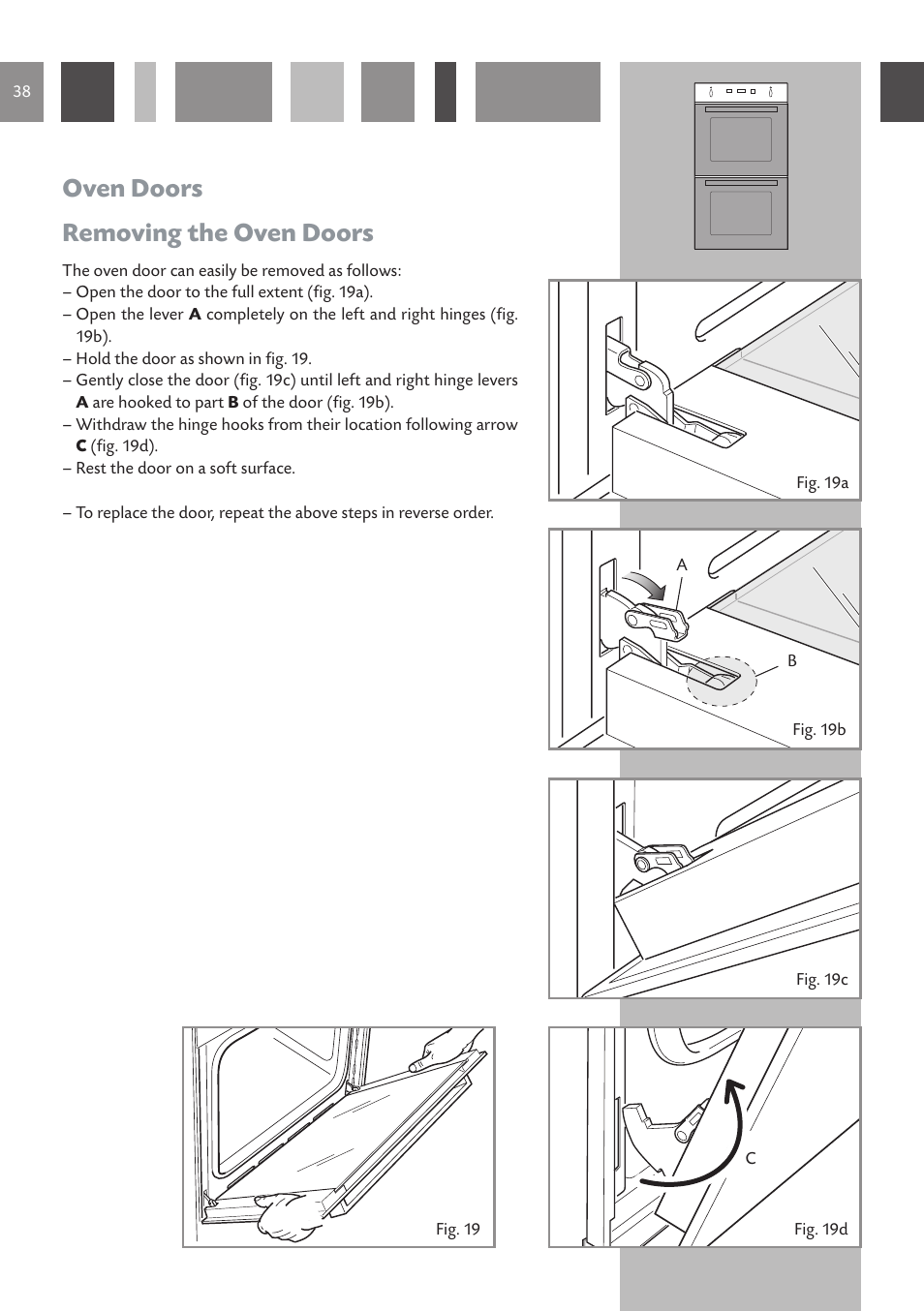 Oven doors removing the oven doors | CDA 11Z6 User Manual | Page 38 / 52