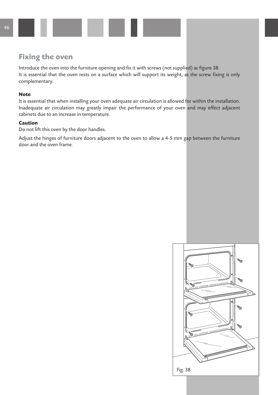Fixing the oven | CDA 11Z6 User Manual | Page 46 / 52