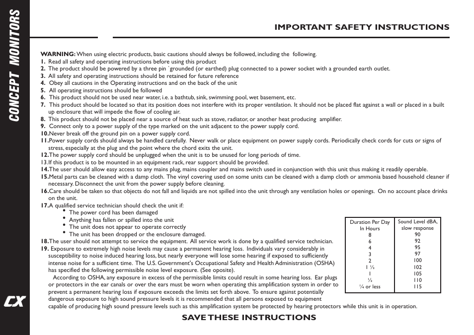 Laney, Concept monitors | Laney CXM-110 User Manual | Page 2 / 12