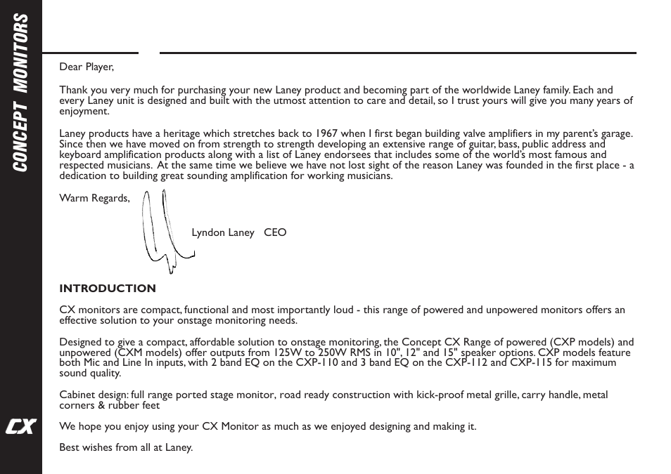 Laney, Concept monitors | Laney CXM-110 User Manual | Page 4 / 12