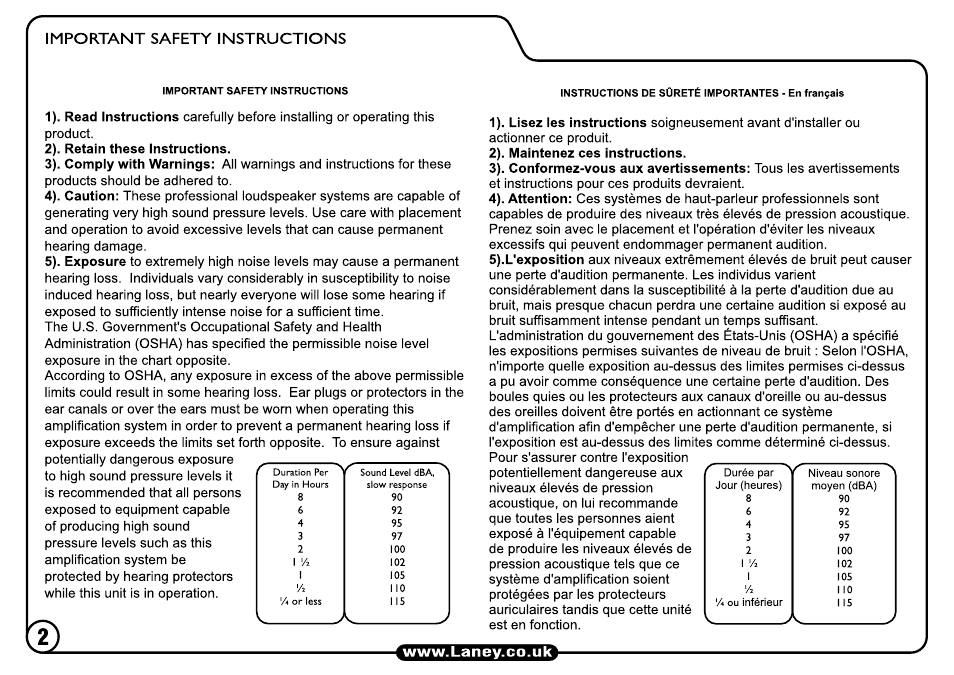 Laney LV412A User Manual | Page 2 / 8