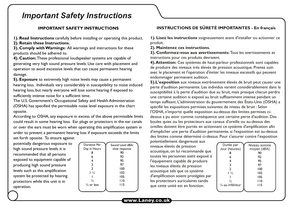 Important safety instructions | Laney LT112 User Manual | Page 2 / 8
