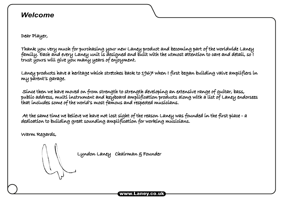 Welcome | Laney LT112 User Manual | Page 4 / 8