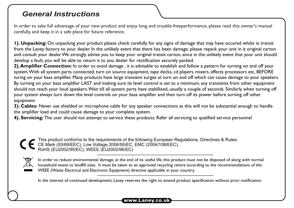 General instructions | Laney LT112 User Manual | Page 6 / 8