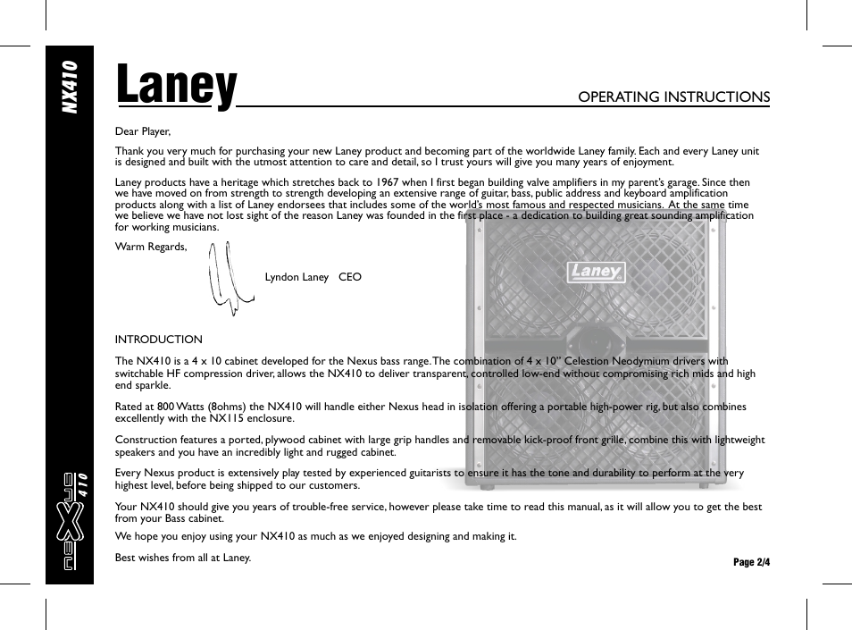 Laney, Nx 41 0 | Laney NX410 User Manual | Page 2 / 4