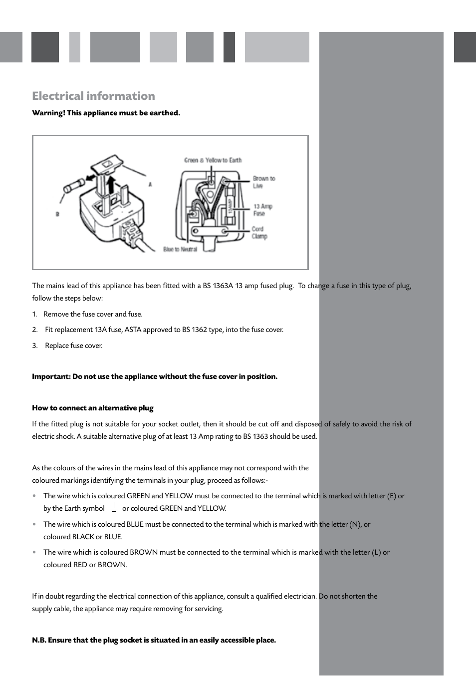 Electrical information | CDA WF140 User Manual | Page 14 / 16