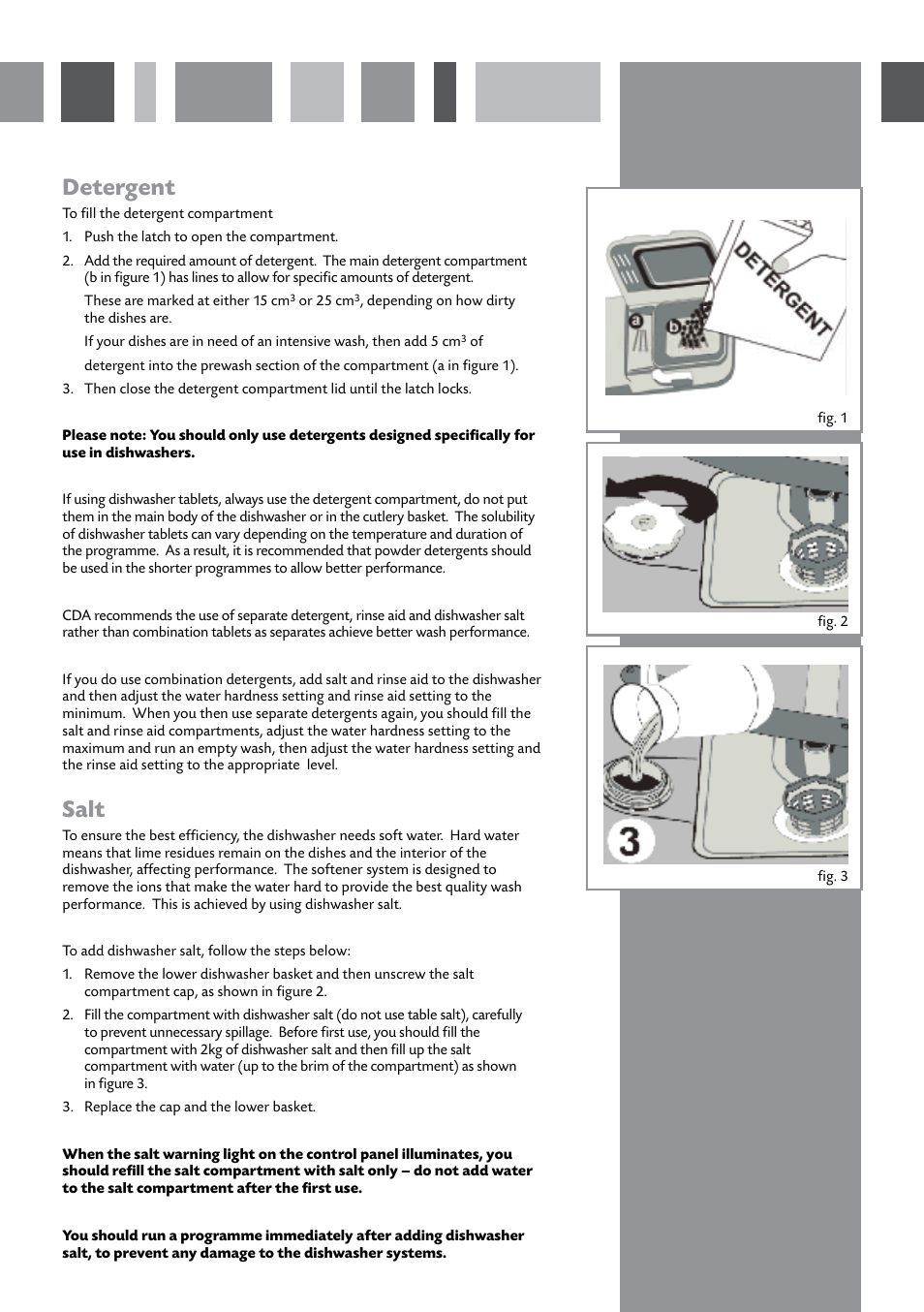 Detergent, Salt, S a l t | CDA WF140 User Manual | Page 5 / 16