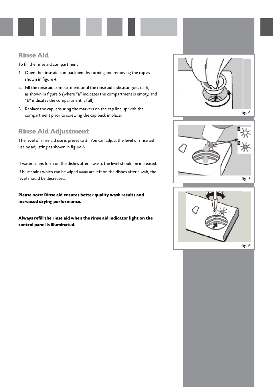 Rinse aid, Rinse aid adjustment | CDA WF140 User Manual | Page 7 / 16