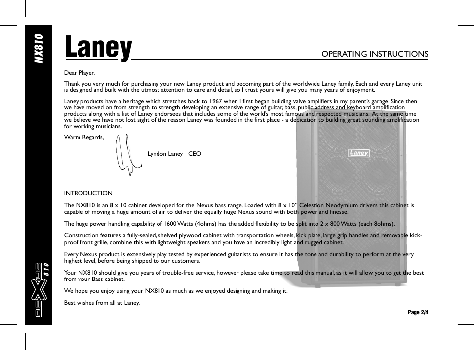 Laney, Nx 81 0 | Laney NX810 User Manual | Page 2 / 4