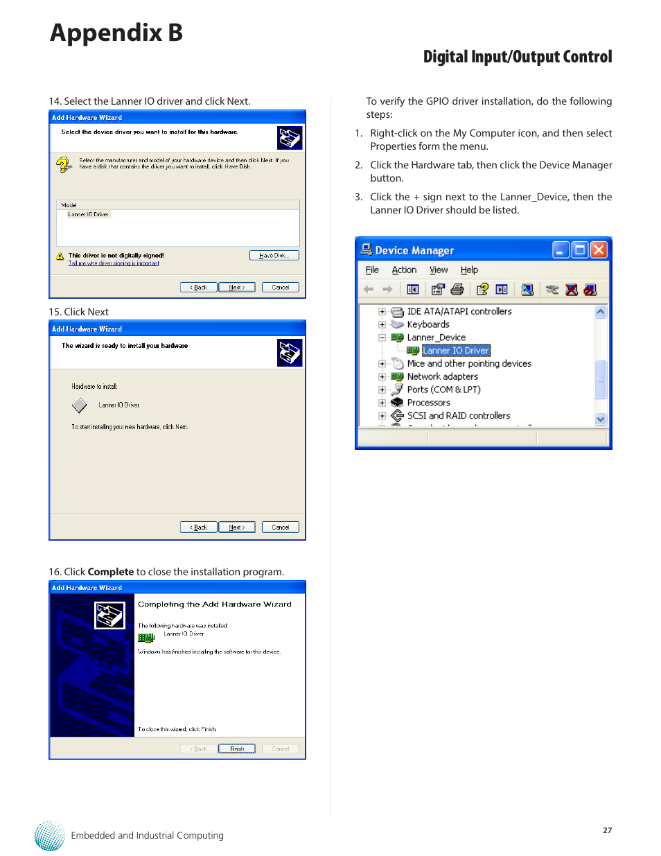 Appendix b, Digital input/output control | Lanner LVC-2000 User Manual | Page 27 / 39
