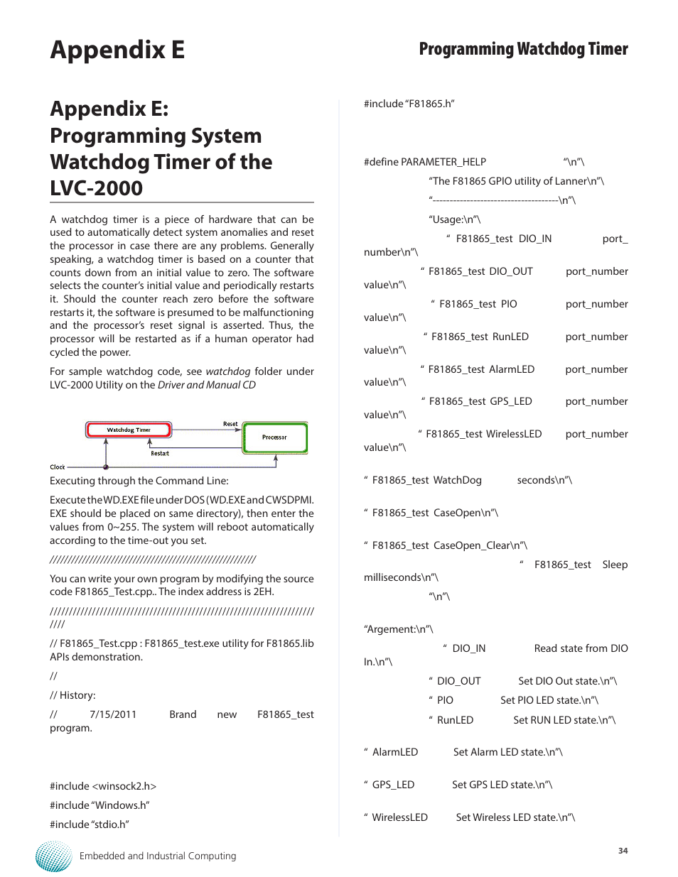 Appendix e, Programming watchdog timer | Lanner LVC-2000 User Manual | Page 34 / 39