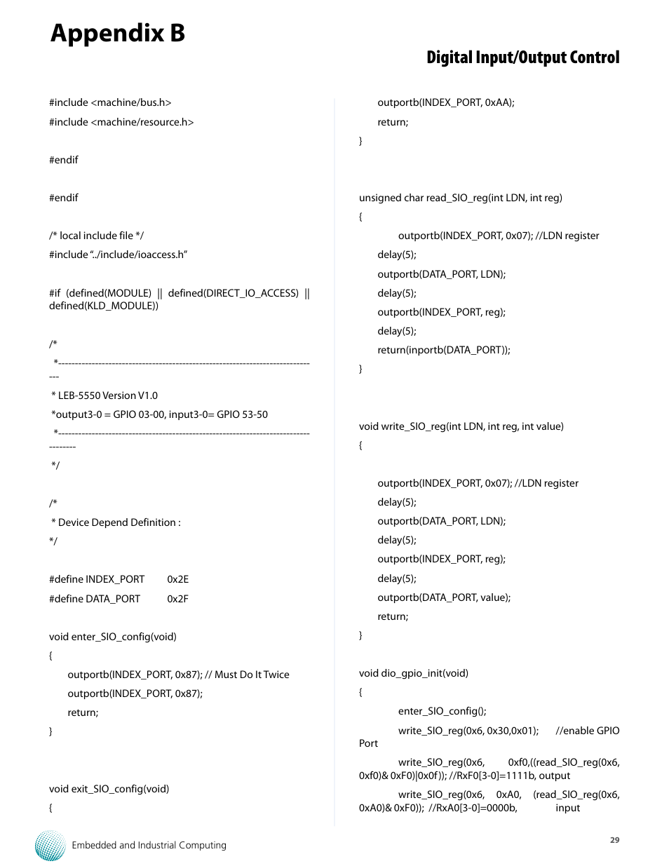 Appendix b, Digital input/output control | Lanner LVC-5550S User Manual | Page 29 / 41