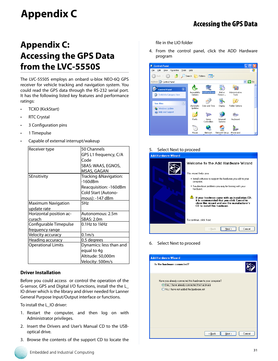 Appendix c, Accessing the gps data | Lanner LVC-5550S User Manual | Page 31 / 41