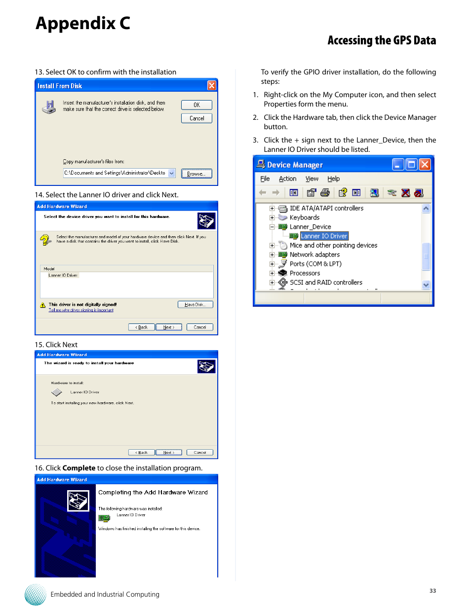 Appendix c, Accessing the gps data | Lanner LVC-5550S User Manual | Page 33 / 41