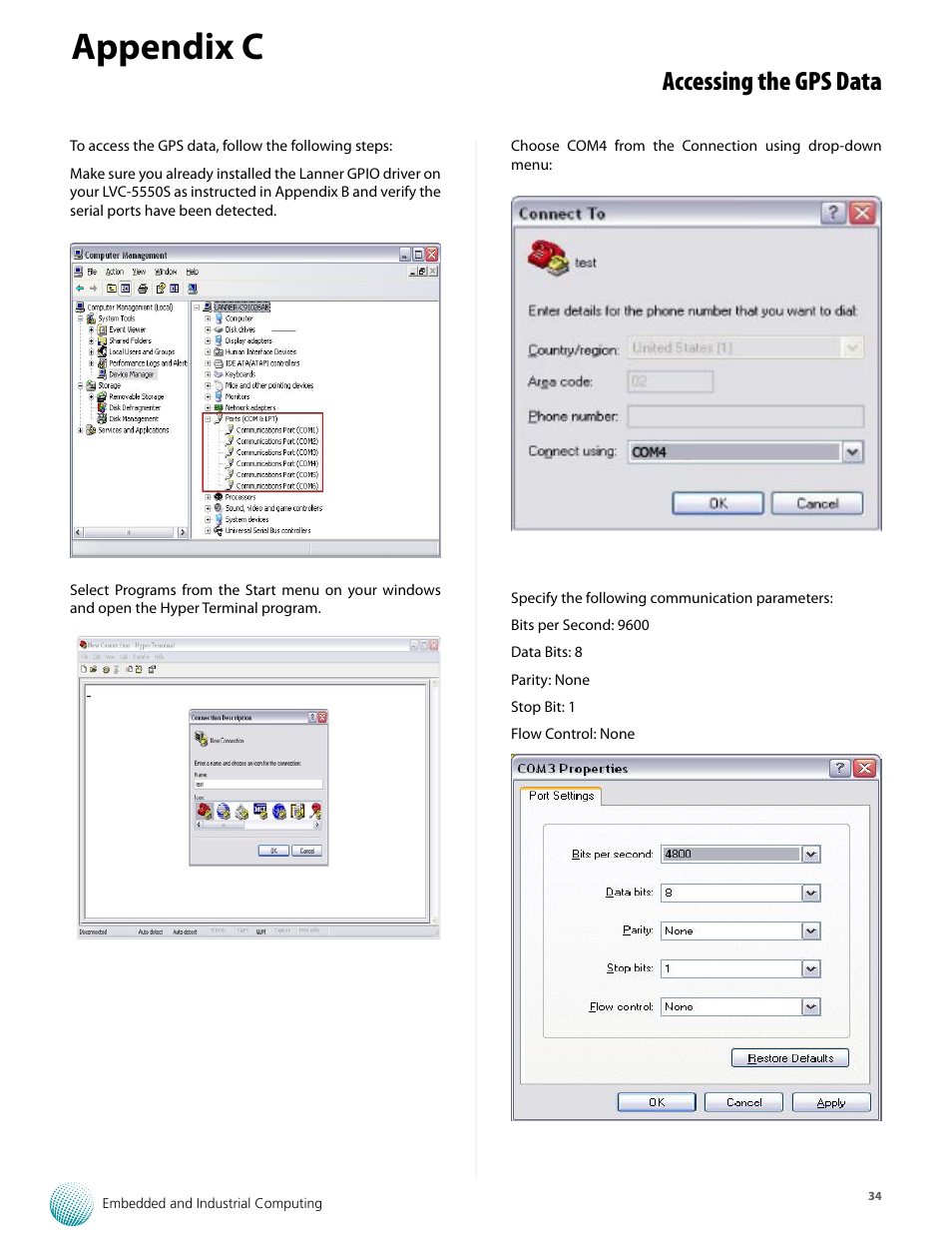 Appendix c, Accessing the gps data | Lanner LVC-5550S User Manual | Page 34 / 41