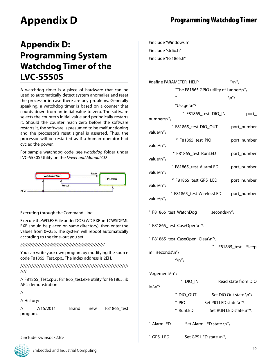 Appendix d, Programming watchdog timer | Lanner LVC-5550S User Manual | Page 36 / 41