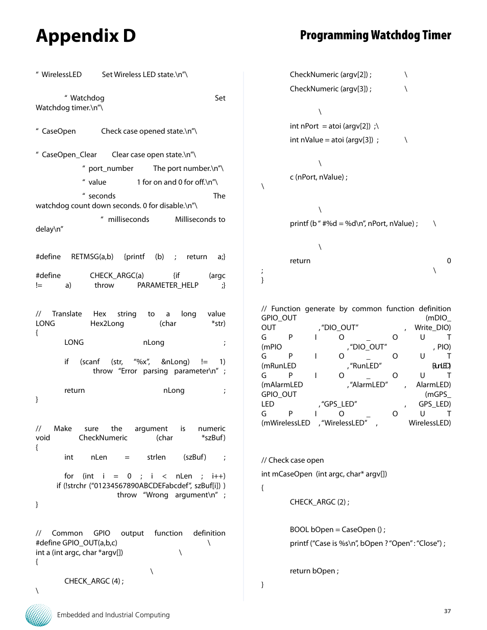 Appendix d, Programming watchdog timer | Lanner LVC-5550S User Manual | Page 37 / 41