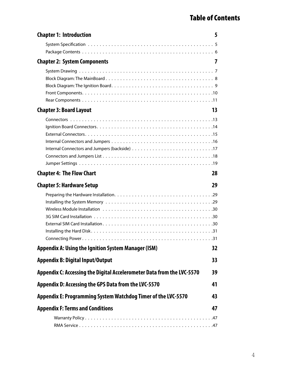 Ttat table of contents beable of contents | Lanner LVC-5570 User Manual | Page 4 / 48