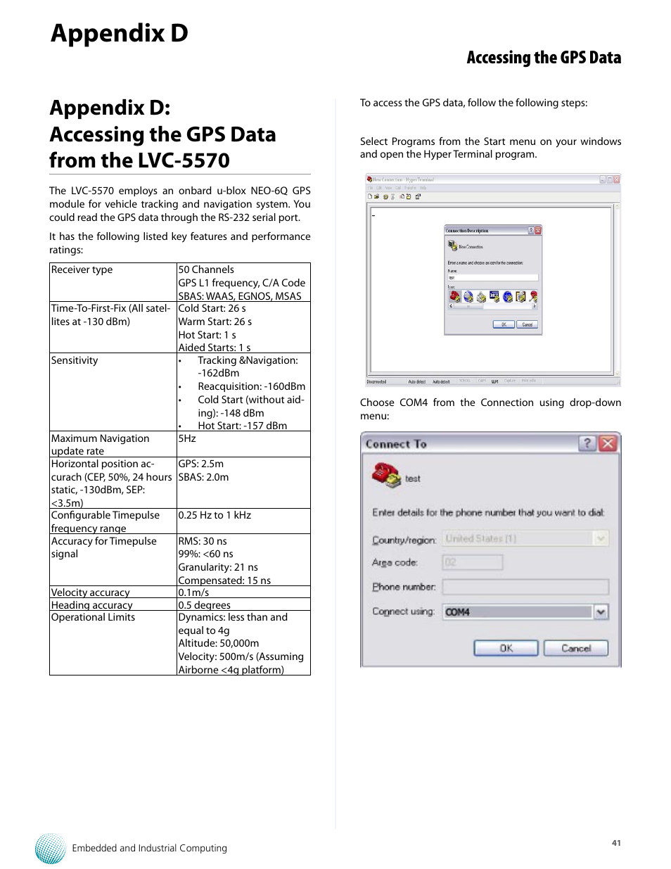 Appendix d, Accessing the gps data | Lanner LVC-5570 User Manual | Page 41 / 48