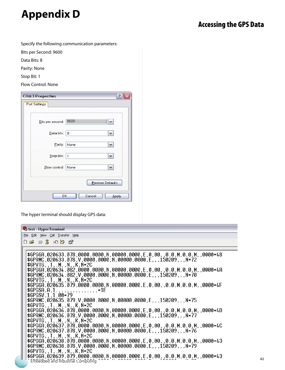 Appendix d, Accessing the gps data | Lanner LVC-5570 User Manual | Page 42 / 48