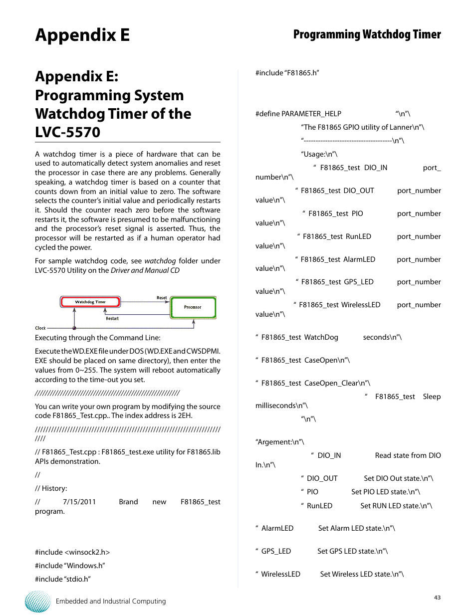 Appendix e, Programming watchdog timer | Lanner LVC-5570 User Manual | Page 43 / 48