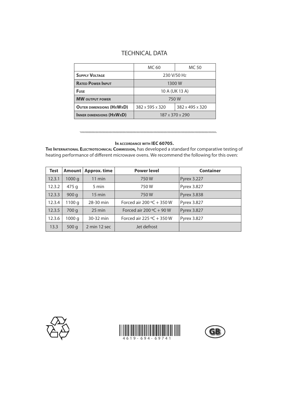 Technical data | CDA MC50 User Manual | Page 12 / 16
