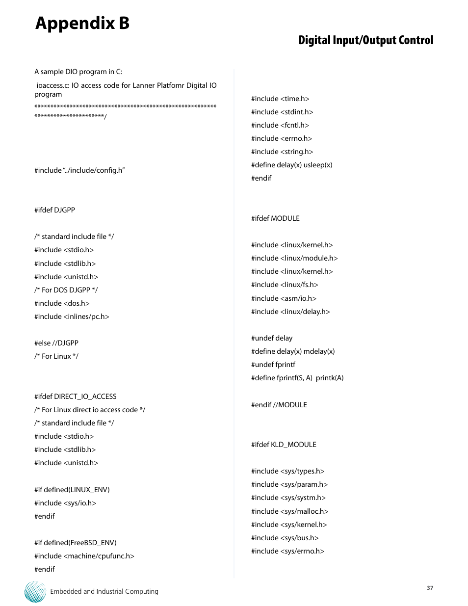 Appendix b, Digital input/output control | Lanner LVC-5770 User Manual | Page 37 / 49