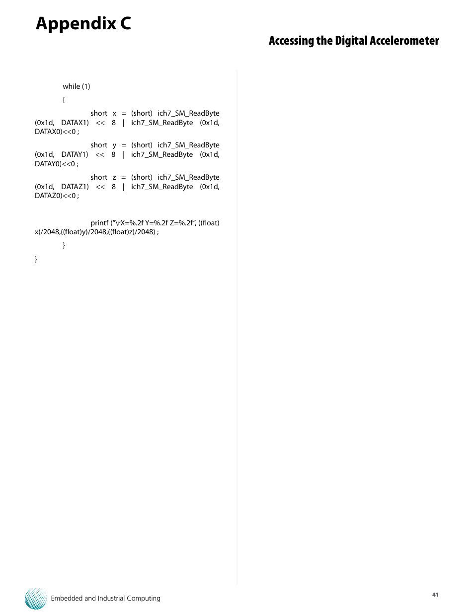 Appendix c, Accessing the digital accelerometer | Lanner LVC-5770 User Manual | Page 41 / 49