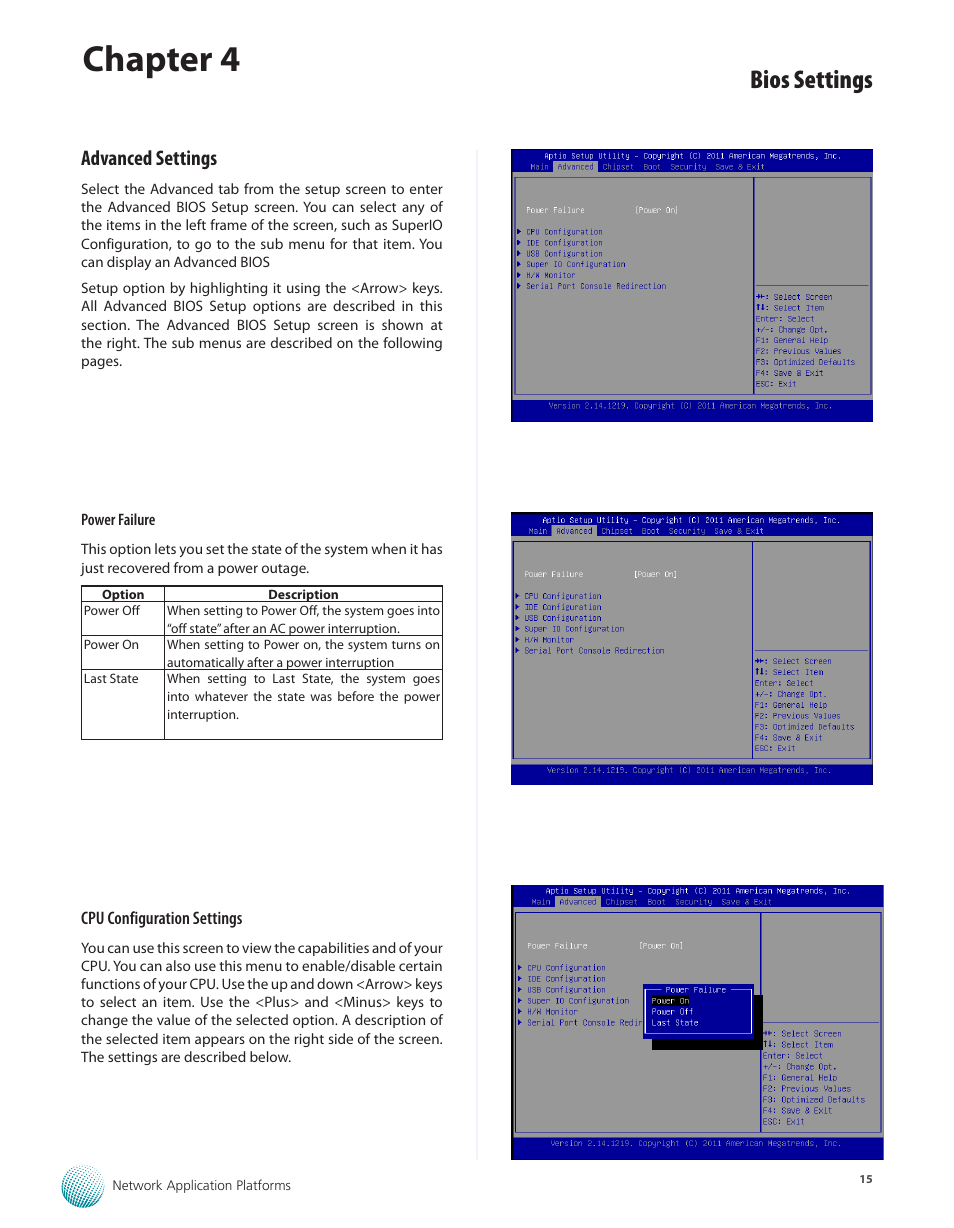 Advanced settings, Chapter 4, Bios settings | Lanner FW-5330 User Manual | Page 18 / 38