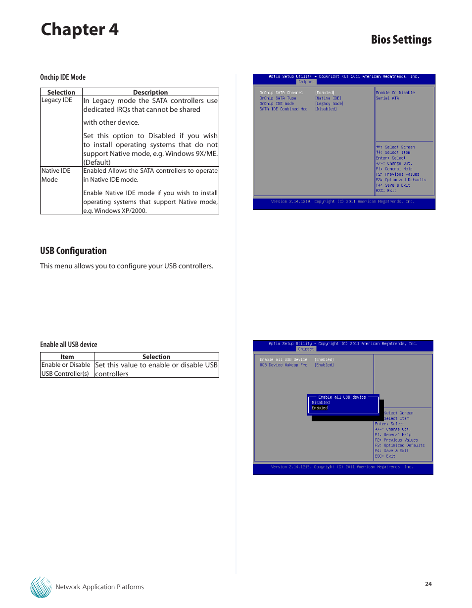 Usb configuration, Chapter 4, Bios settings | Lanner FW-5330 User Manual | Page 27 / 38